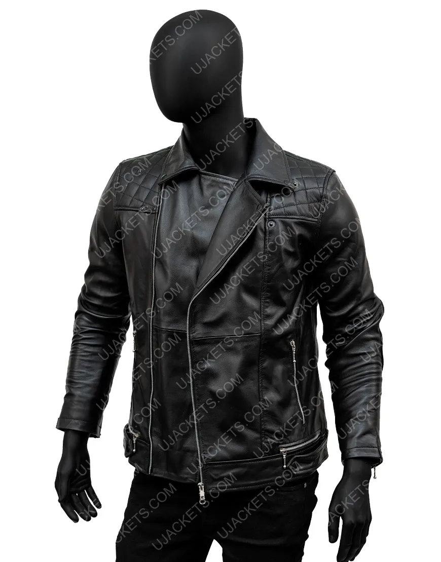 Black Biker Quilted Jacket | Aaron Paul Leather Jacket For Men | ujackets